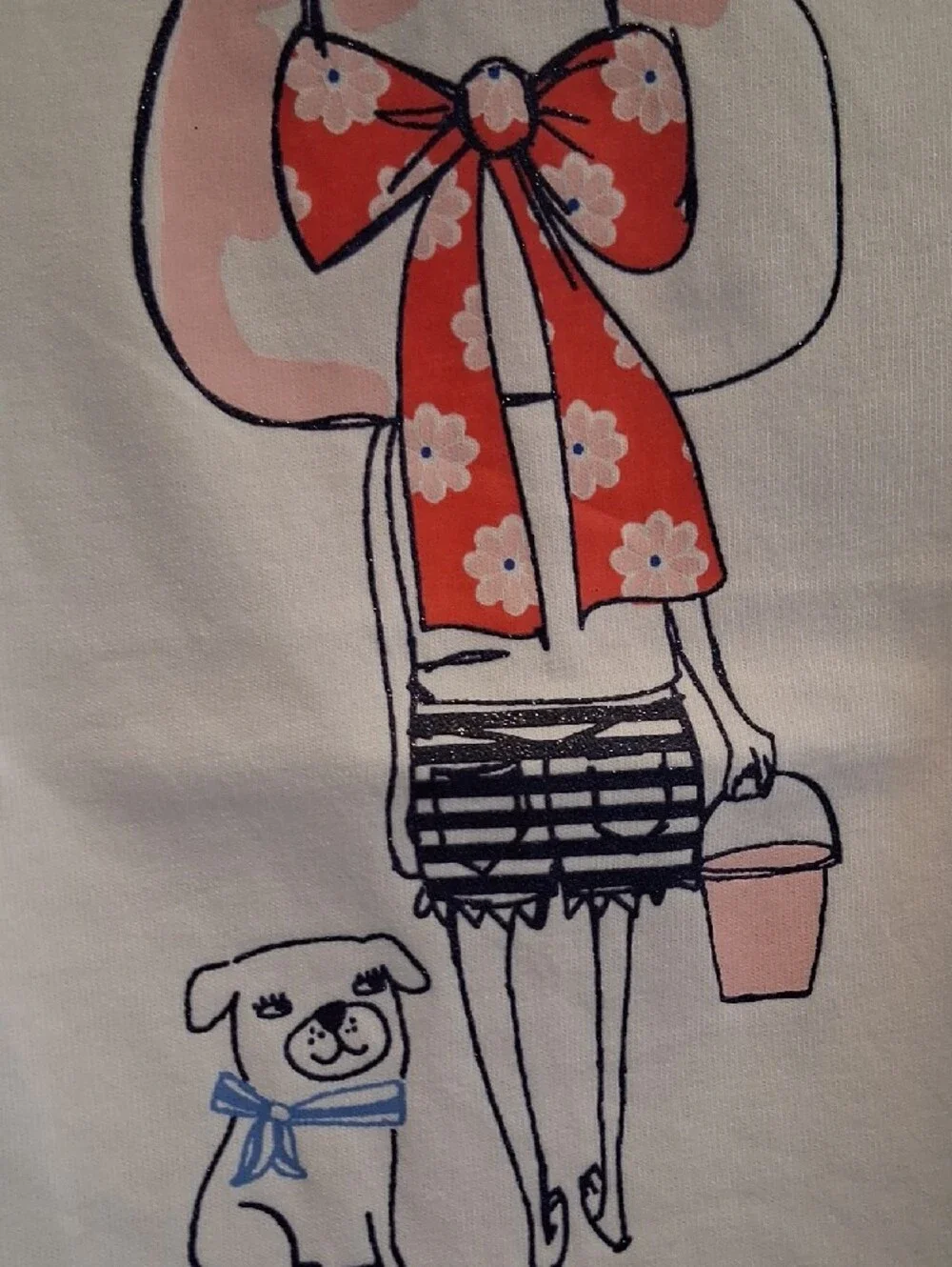 Gymboree Girls Top White T-Shirt / Beach Girl With Dog.